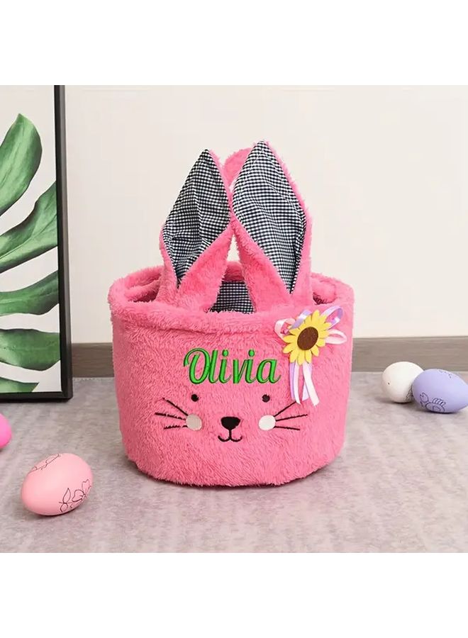 Personalized Plush Cartoon Rabbit Storage Basket In White - Image 3